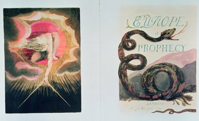 Europe a Prophecy; Left to right frontispiece and title page; God Creating the Universe by William Blake